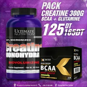 Pack Creatine Monohydrate - 300 Gr - Ultimate Nutrition + Bcaa + Glutamine - 300 Gr - Dietex