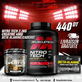 Pack Nitro tech whey gold 2.3 kg + Platinum Creatine 400 Gr + Beta Alanine 80 Gélules