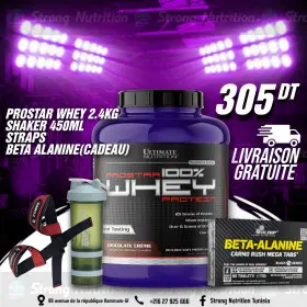 Pack Prostar 100% Whey 2.4 Kg + Shaker Sport Life + Straps + Beta Alanine 80 Gélules