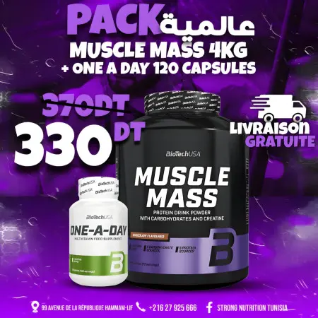 Pack Muscle Mass 4 Kg + One A Day 100 Comprimés Biotech Usa | | Gainer - Strong Nutrition Tunisia