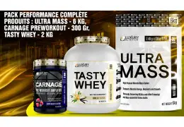 Pack Performance Complète : Ultra Mass + Carnage PreWorkout + Tasty Whey - Maximisez votre puissance et votre récupération