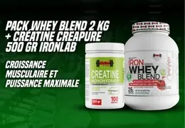 Pack Whey Blend 2 Kg + Créatine Creapure 500 Gr IronLab – Croissance Musculaire et Puissance Maximale